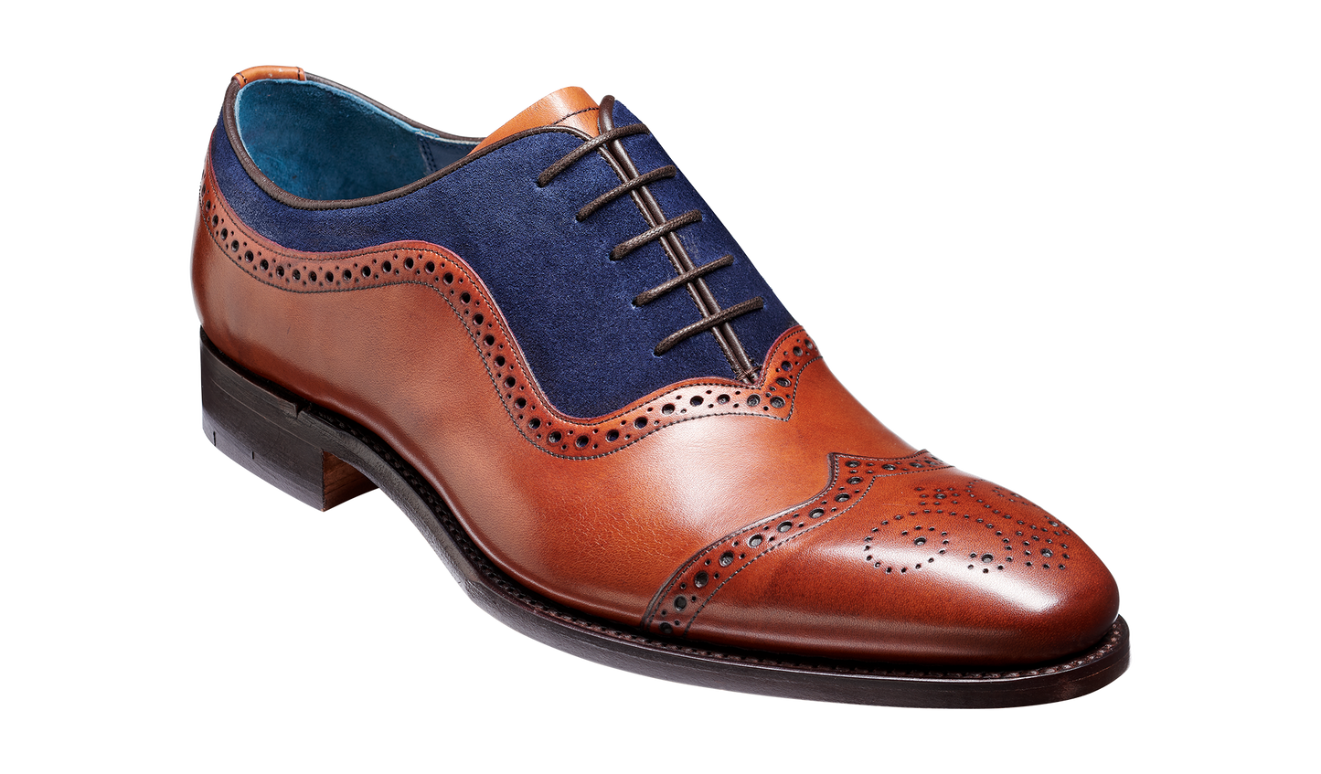 Nicholas - Antique Rosewood / Navy Suede Brogue Shoe