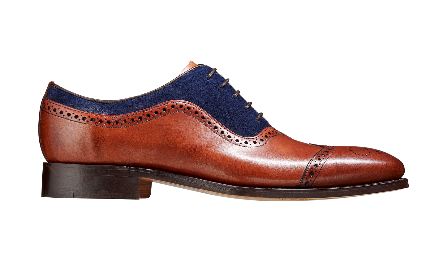 Nicholas - Antique Rosewood / Navy Suede Brogue Shoe