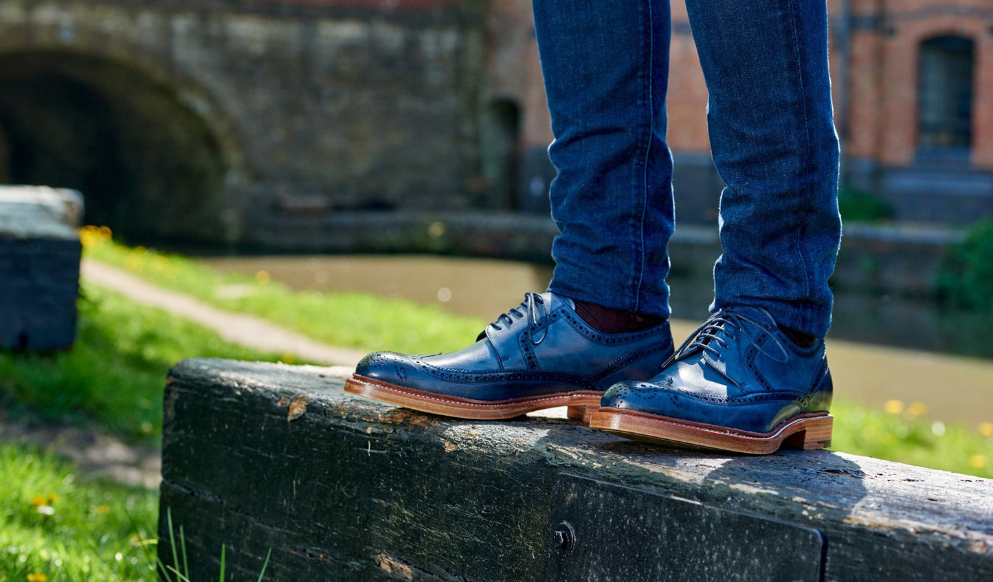 Bailey - Navy Hand Painted - Wingtip Derby Shoe