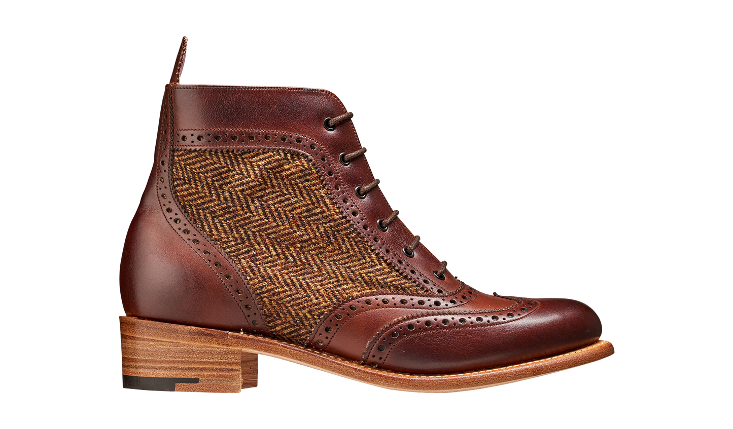 Grace - Walnut Calf Brown Tweed Women Lace up Boot